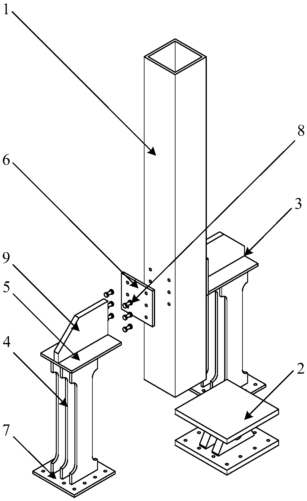Post-earthquake function-recoverable one-way hinge column foot joint with additional anti-shear steel plate group