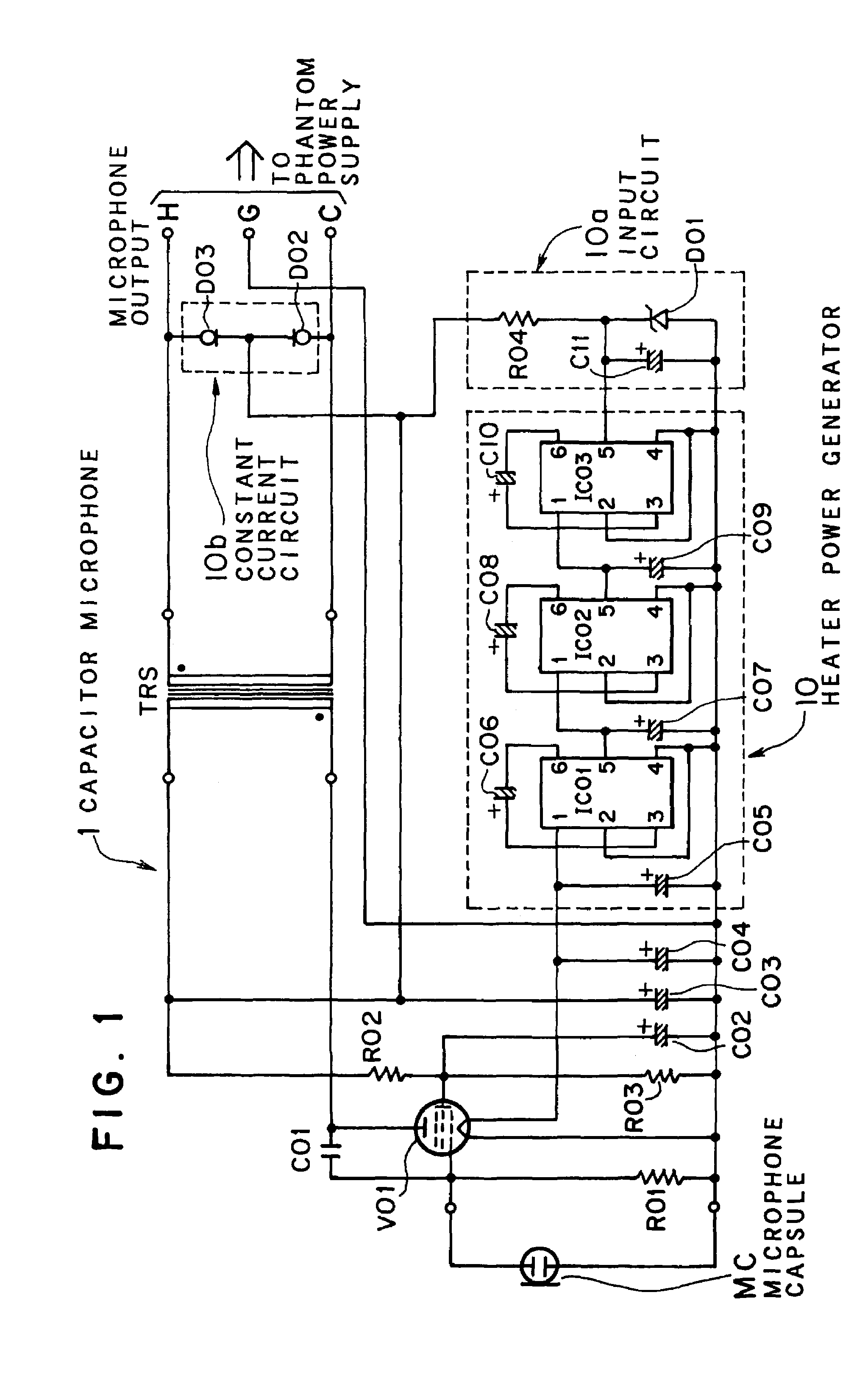 Phantom powered capacitor microphone and a method of using a vacuum tube in the same