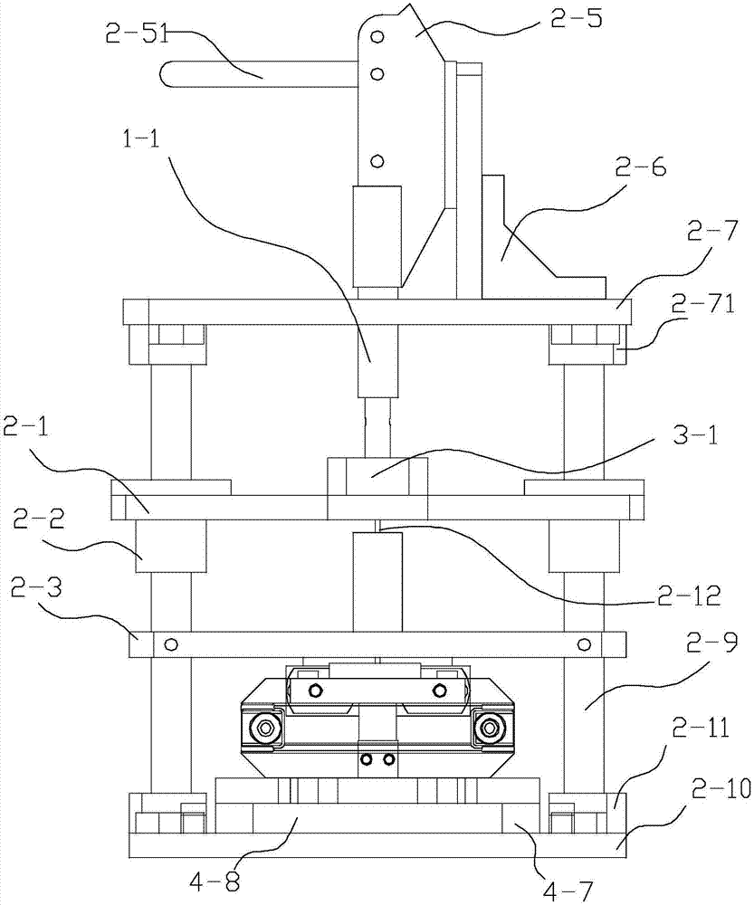 Direct acting bending type fish hook hanging plate nail pressing and nail bending device