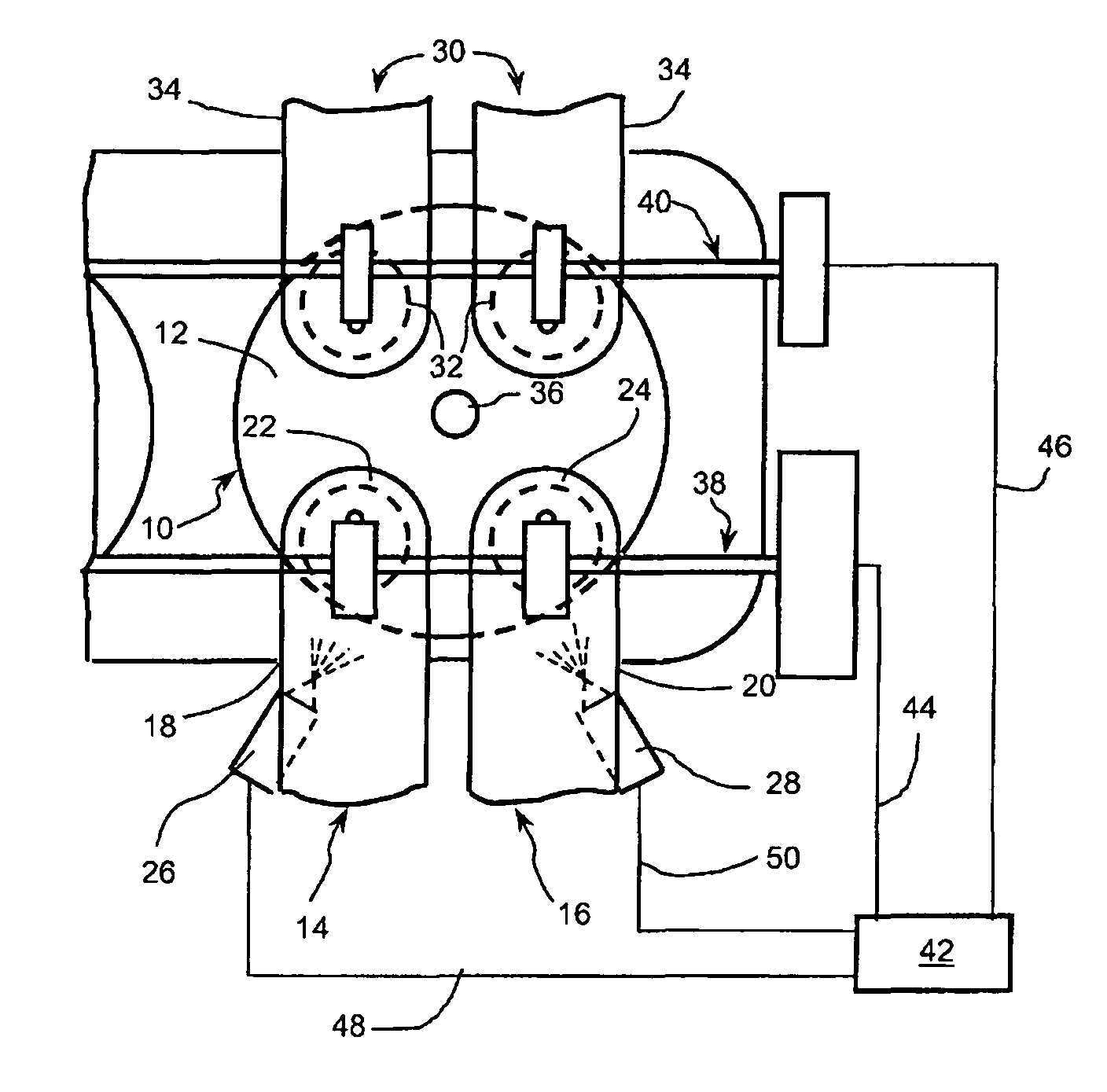Method of controlling scavenging of the burnt gas of an indirect-injection engine, notably a supercharged engine, and engine using such a method