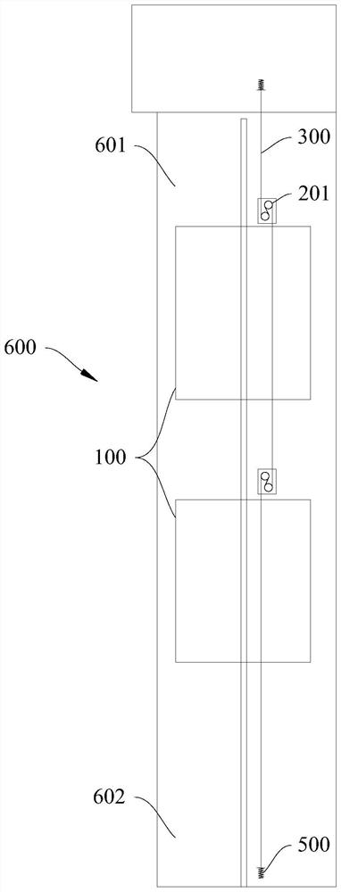 Speed measuring device based on twin elevator, twin elevator and monitoring method for twin elevator