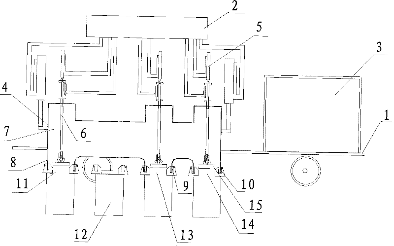 Tamping type coking, dust removing and smoke-guiding vehicle