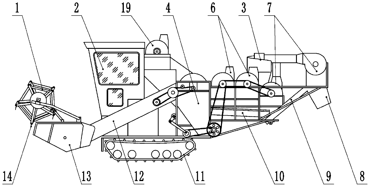 Tracked peanut seedling film removing and rolling-cutting combine machine