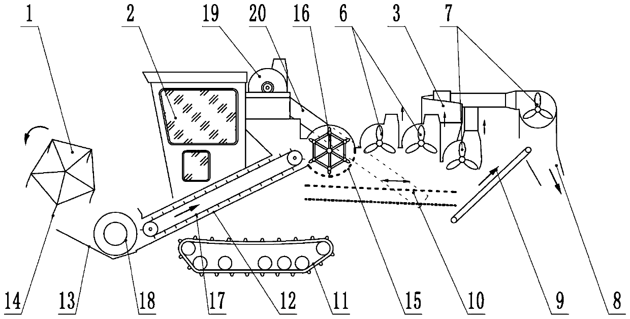 Tracked peanut seedling film removing and rolling-cutting combine machine