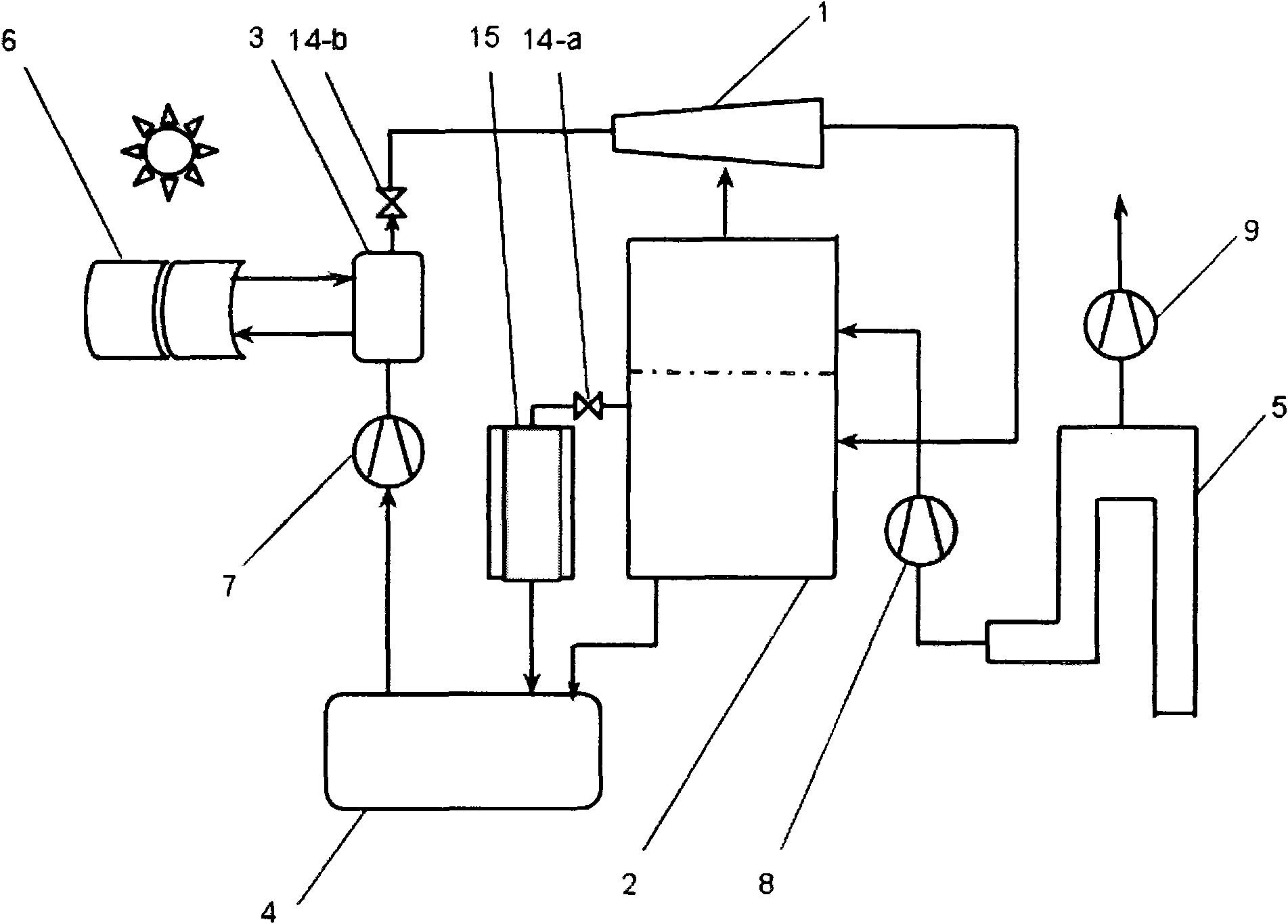 Low-pressure solar seawater desalination device using ejector