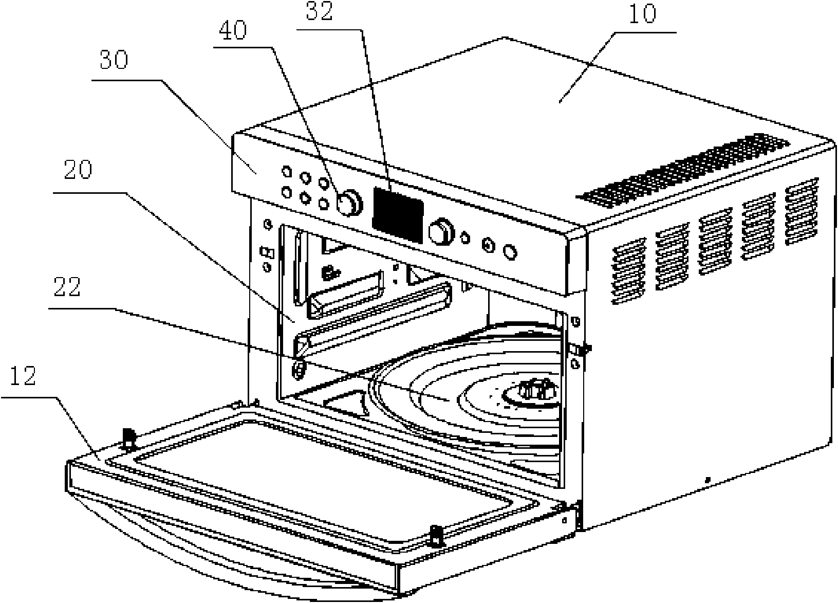 Cooking device internal hot air convection system using cross-flow fan