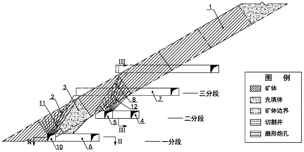 Filling mining method for slant middle-thick ore body