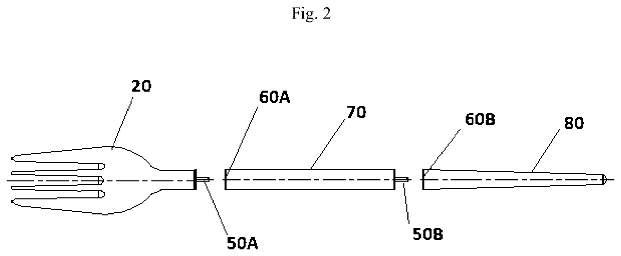 Reusable eating utensil system configured for rapid assembly, disassembly, and transport in pocket sized cases