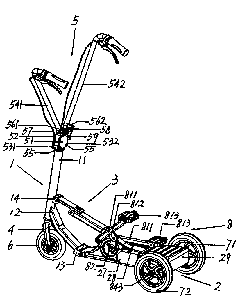 Plastic body portable three-wheel scooter