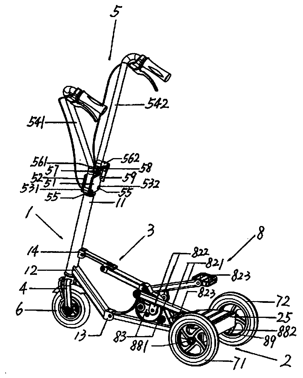 Portable folding steel-plastic three-wheeled pedal bike skillful in use