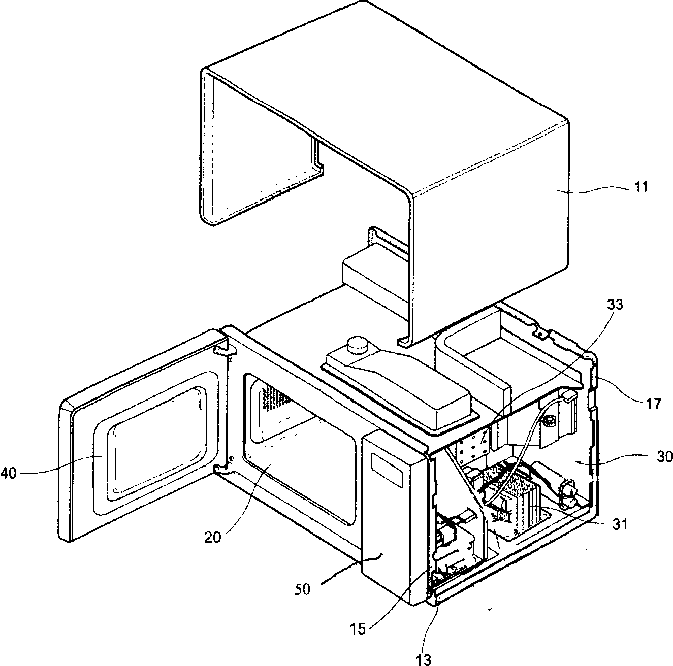 Microwave oven control part mounting structure