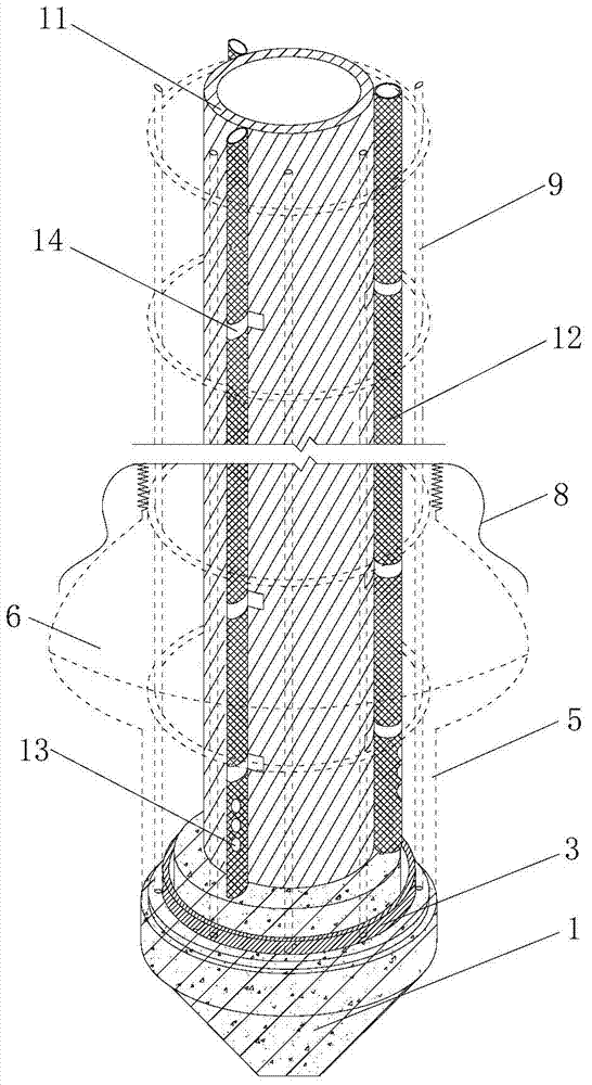 Cloth bag squeezing concrete branch pile and construction method