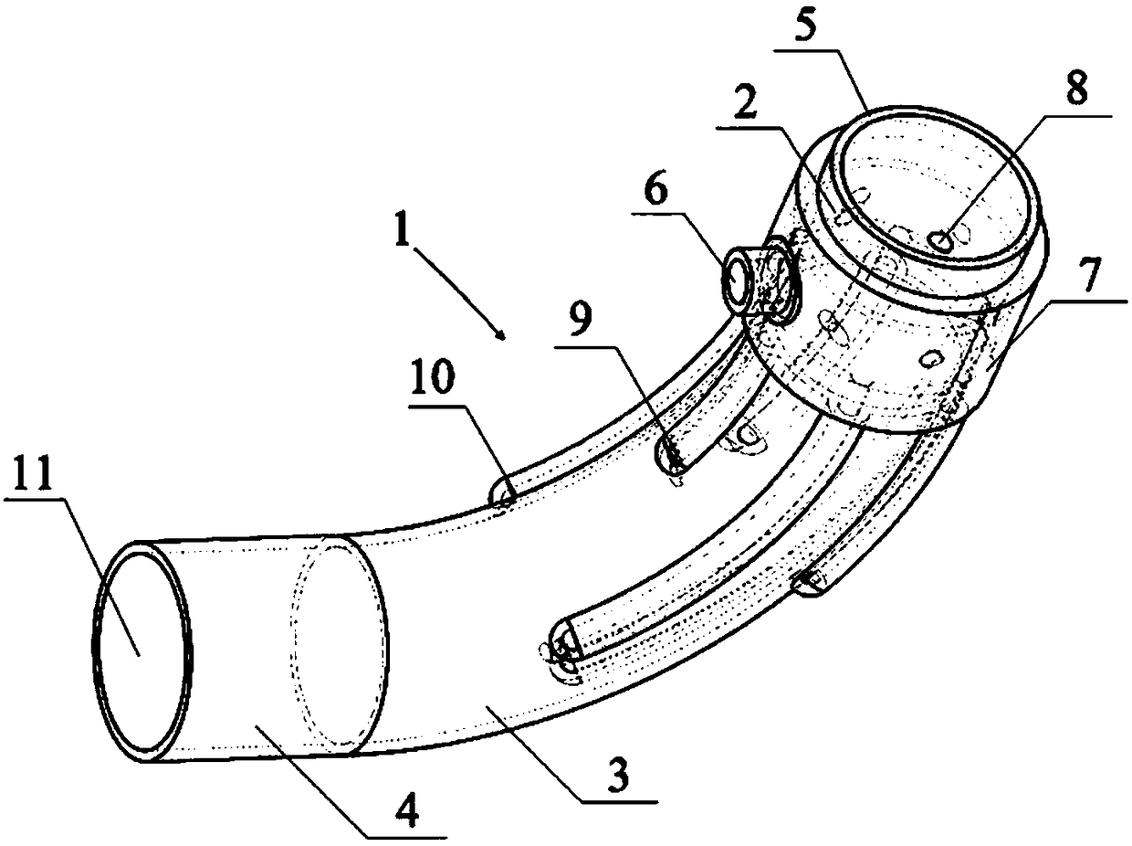Composite pneumatic transport rotational flow elbow pipe
