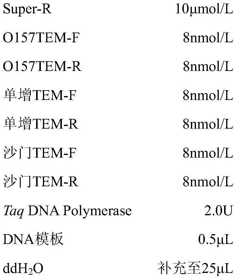 Utilizing tem-pcr technology to detect a variety of pathogenic bacteria by pcr detection universal primer pair