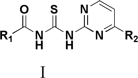 N-substituted pyridine acyl-N-substituted pyrimidyl thiourea derivant as well as preparation and application thereof