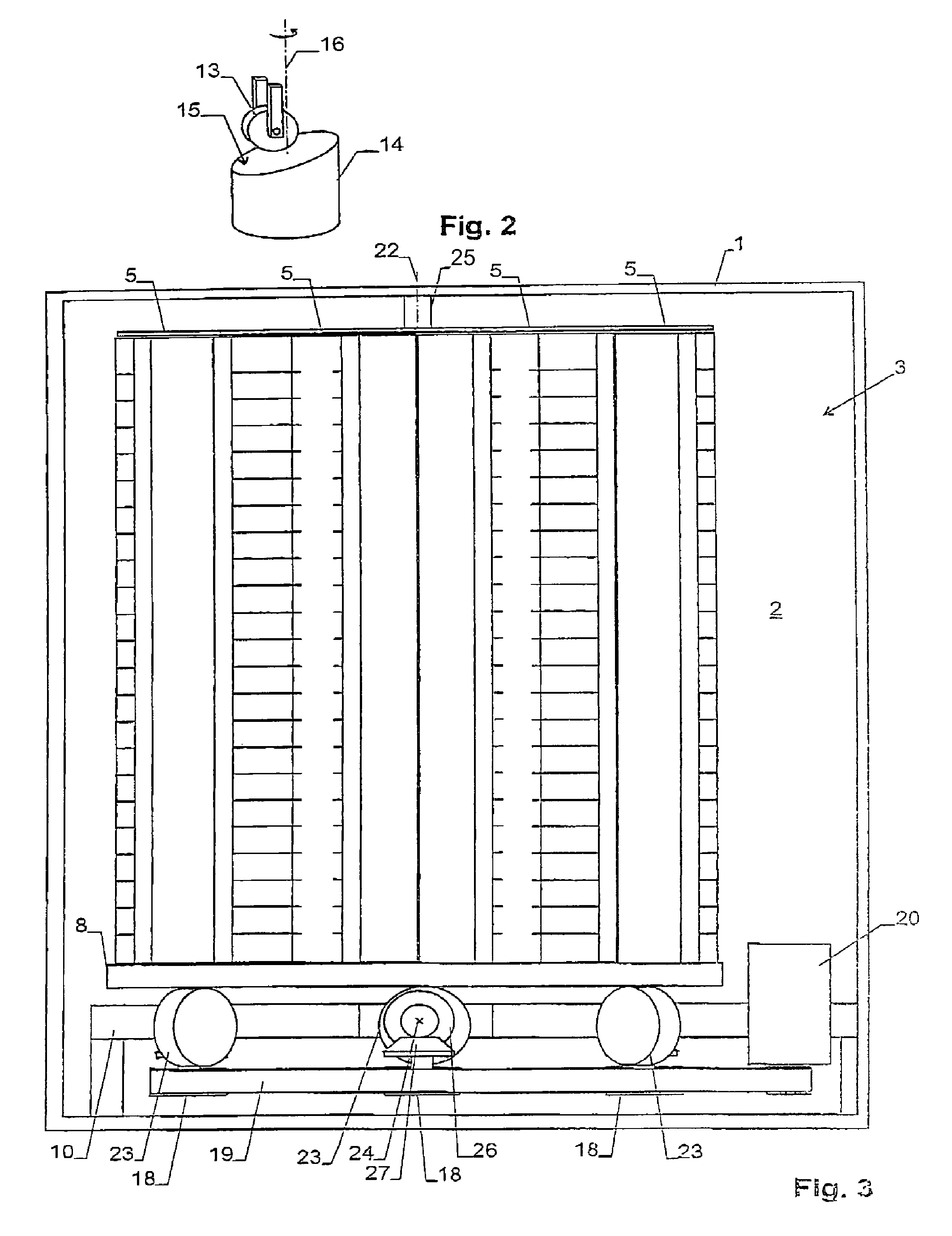 Storage device for laboratory samples having storage racks and a shaker