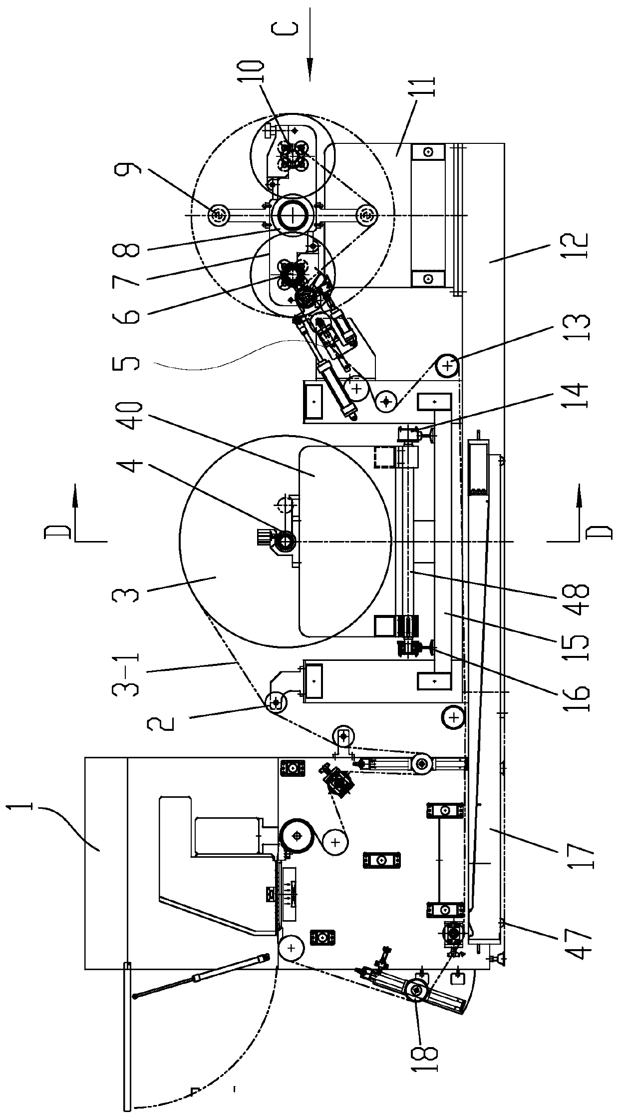 Drum material digital printing double-shaft and double-station deploying and retracting automatic switching coiling machine