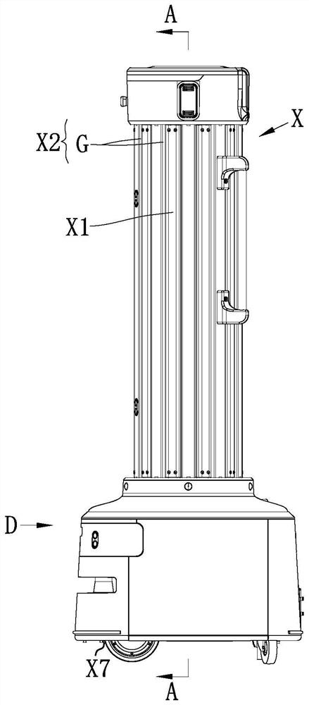 Column-type UV-C ultraviolet disinfection system with automatic walking robot chassis