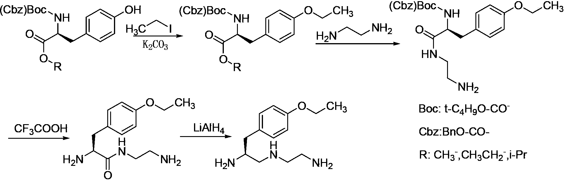 Preparation method of S-1-(4-ethyoxylbenzyl)-3-azapentane-1,5-diaminetrihydrochloride