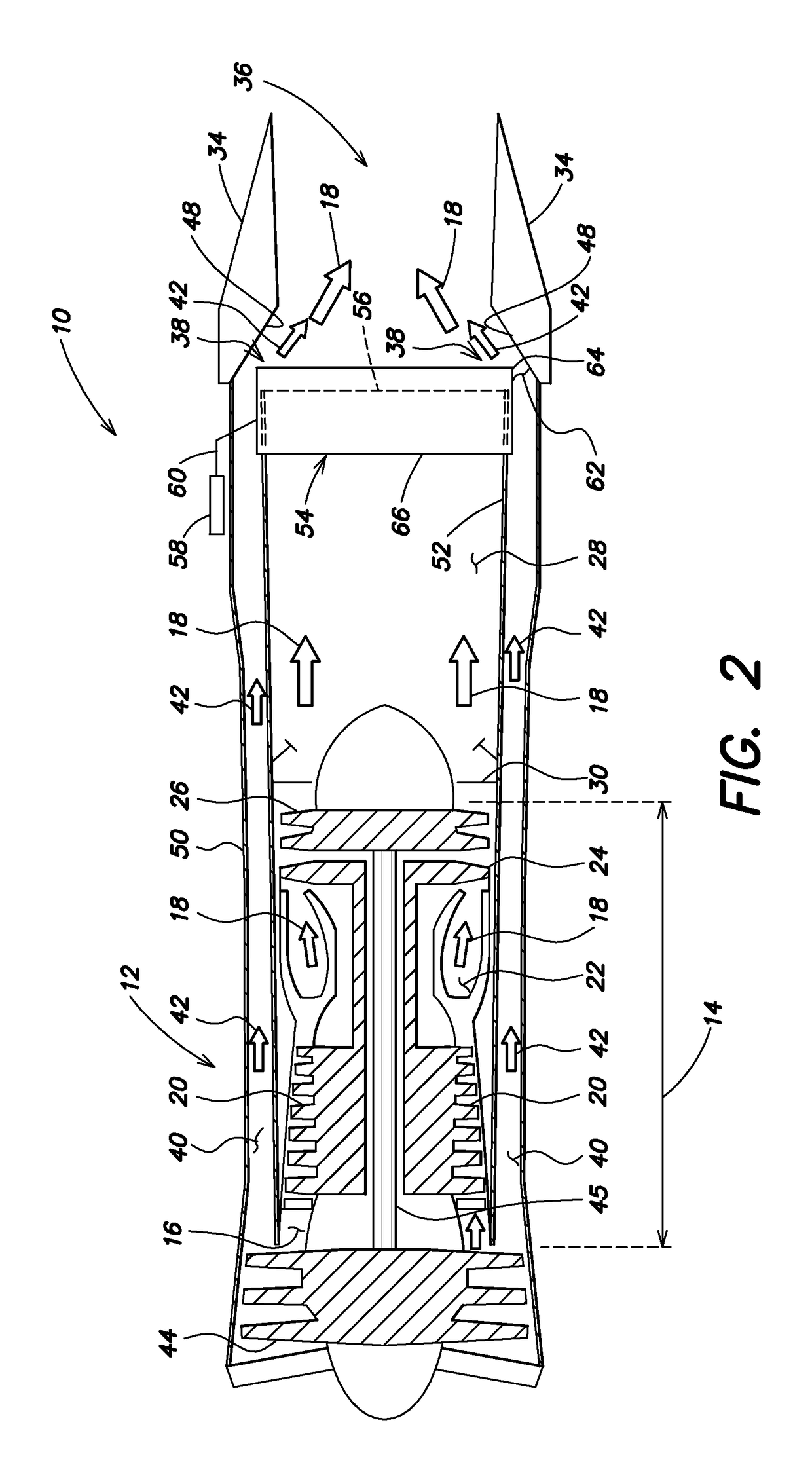Gas turbine engine system for modulating flow of fan by-pass air and core engine air