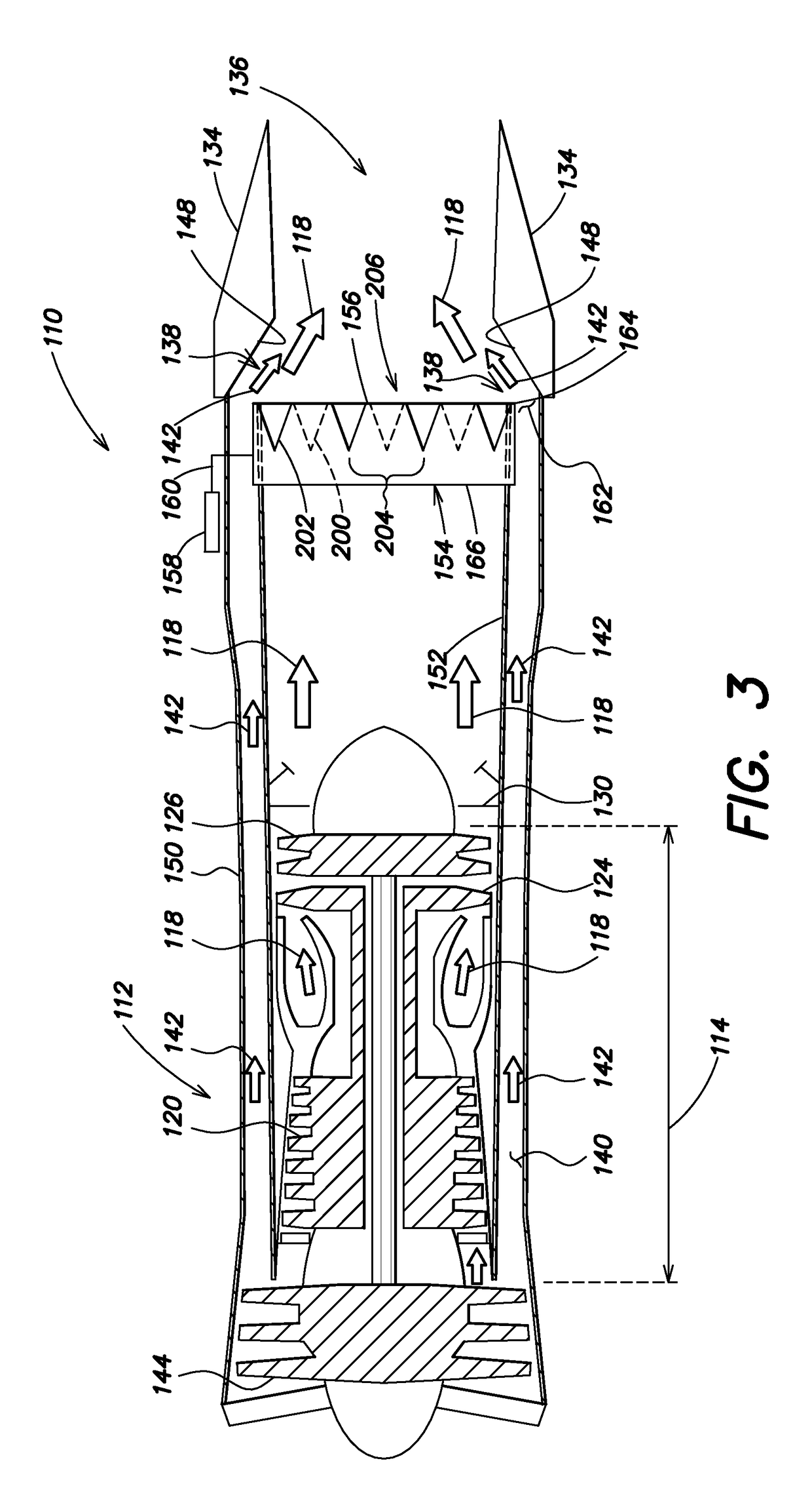 Gas turbine engine system for modulating flow of fan by-pass air and core engine air