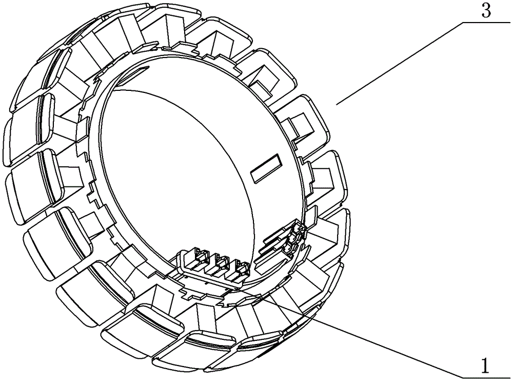 Stator structure of plastic-molded motor for washing machine