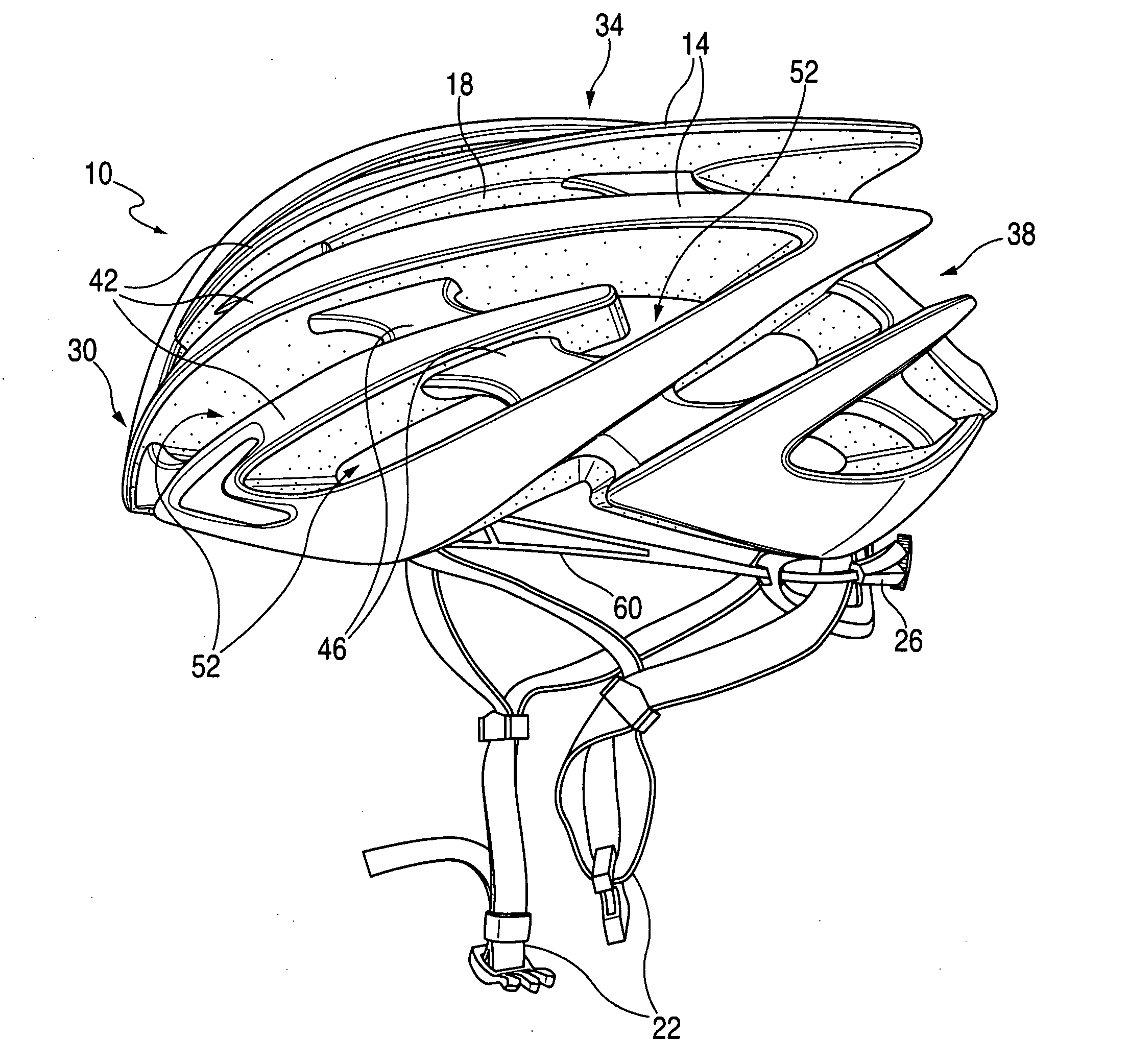 Protective bicycle helmet with internal ventilation system