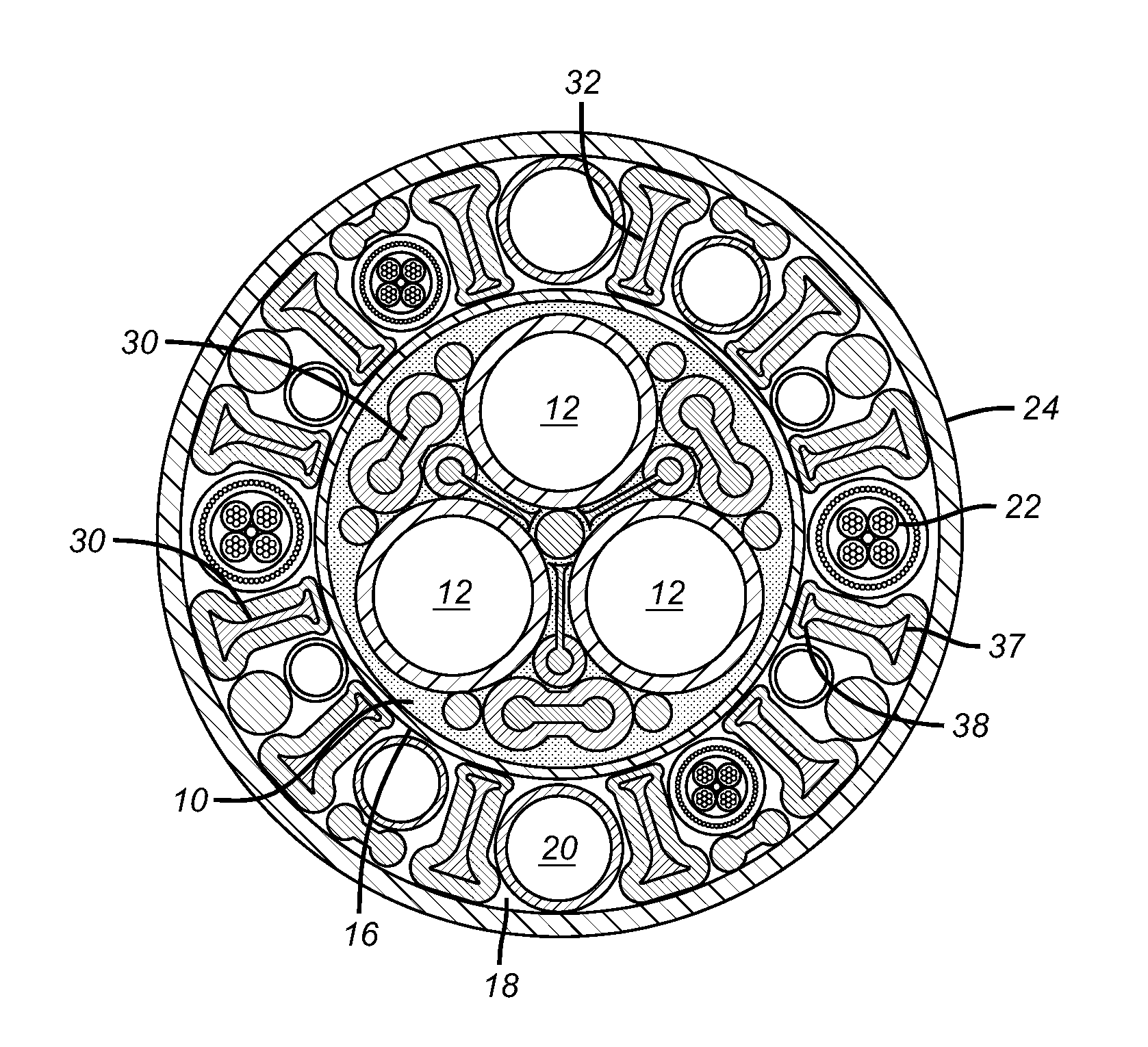 Composite fiber radial compression members in an umbilical