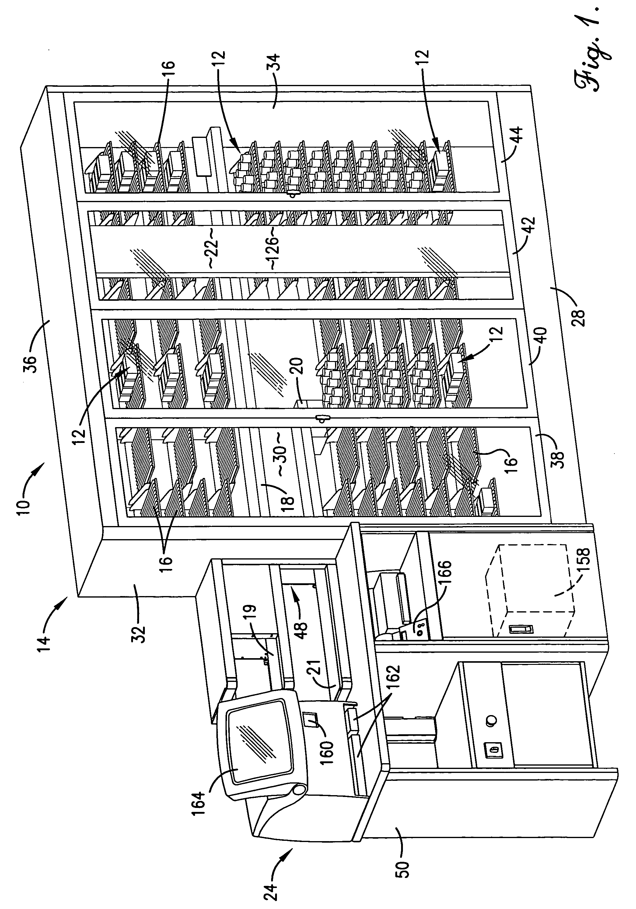 Fork based transport storage system for pharmaceutical unit of use dispenser