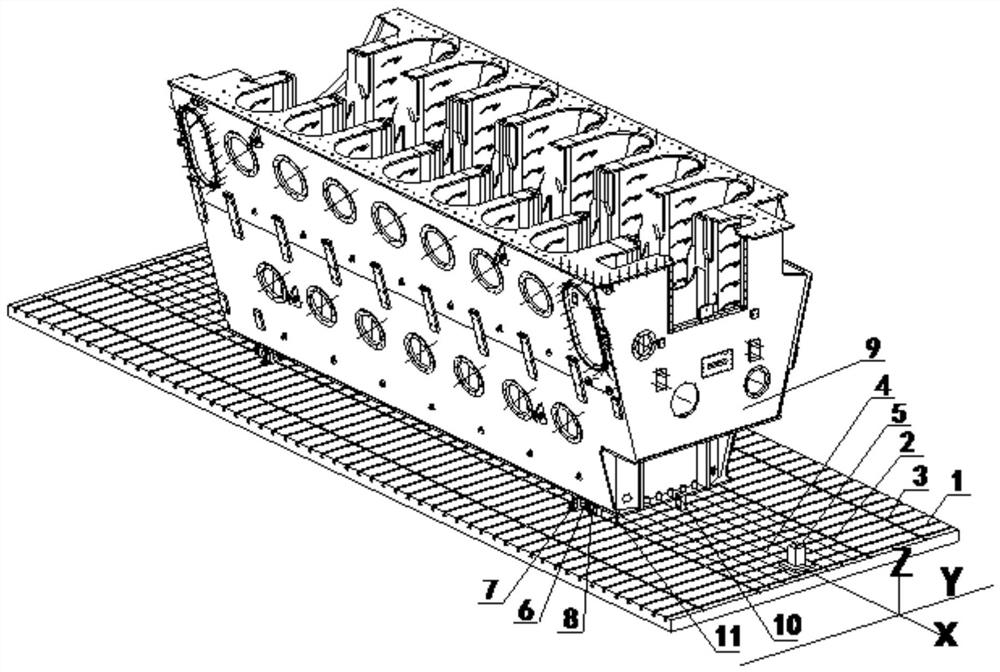 Method of fast loading and correction of large diesel engine frame on gantry milling machine