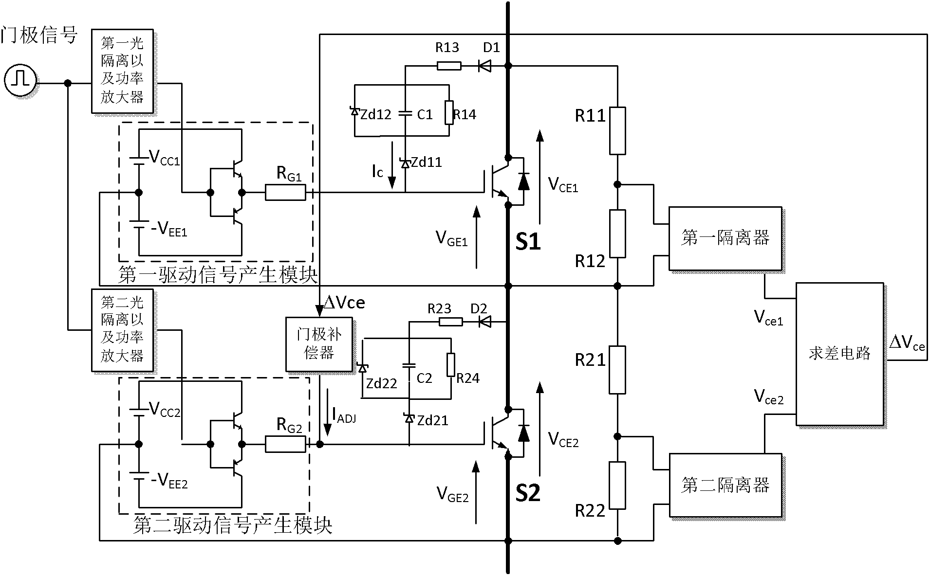 A voltage equalization control circuit with insulated gate bipolar transistors running in series