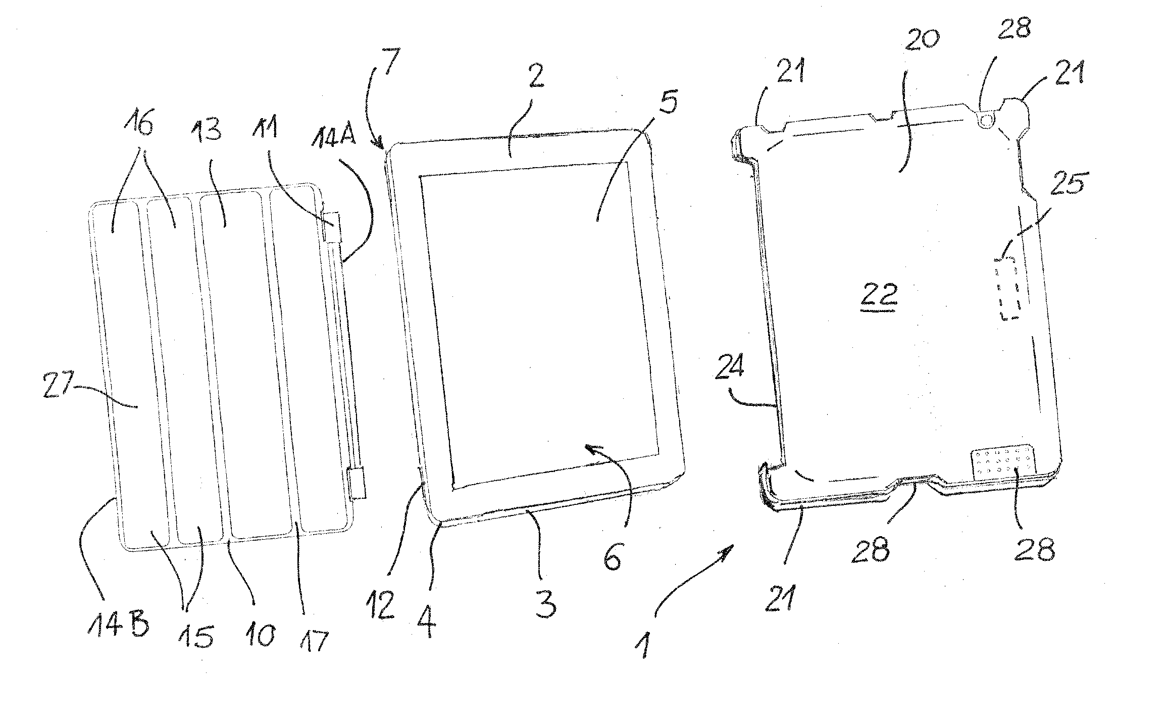 Case for a tablet-type electronic device, in particular a tablet computer