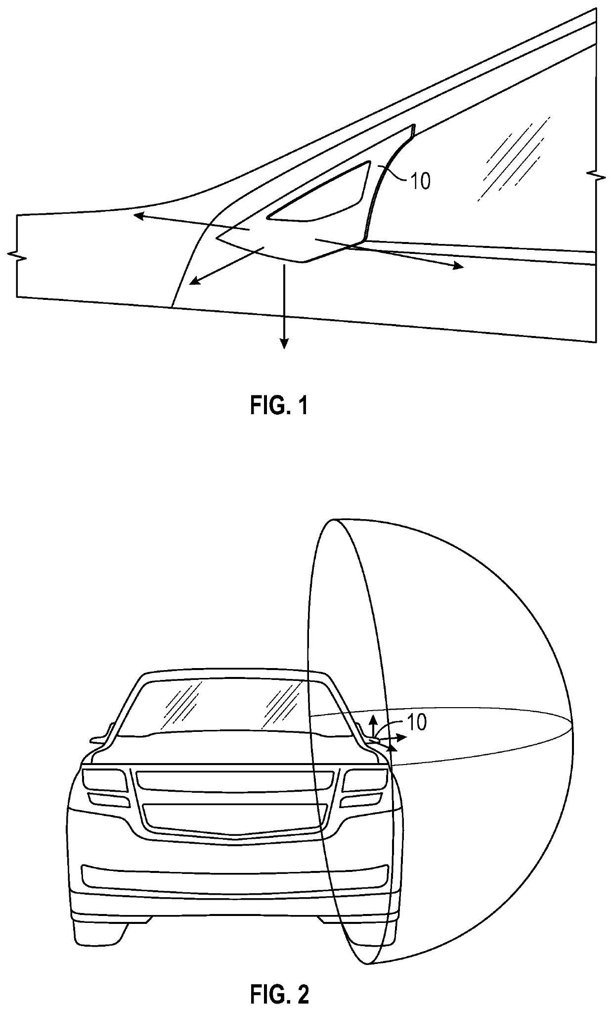 Deployable side shark fin with integrated side view camera and sensing device
