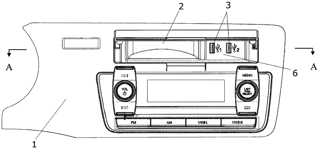 Arrangement and structure of audio unit and storage box in vehicle instrument panel