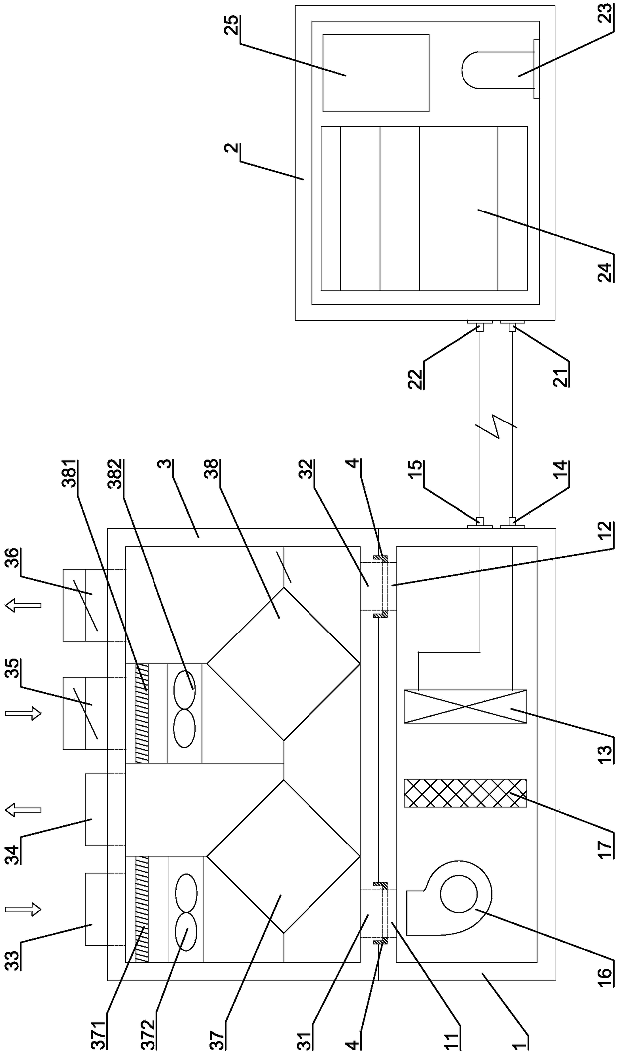 Household air source double-plate heat recovery fresh air unit