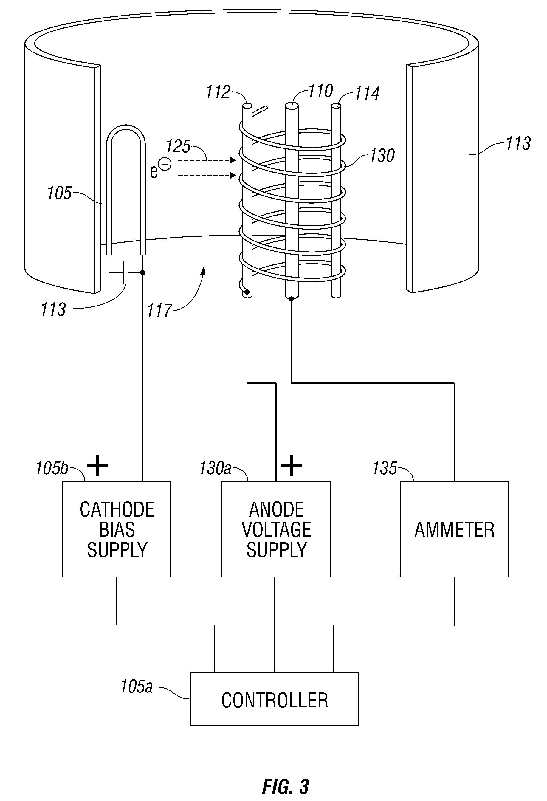 Ionization gauge with operational parameters and geometry designed for high pressure operation