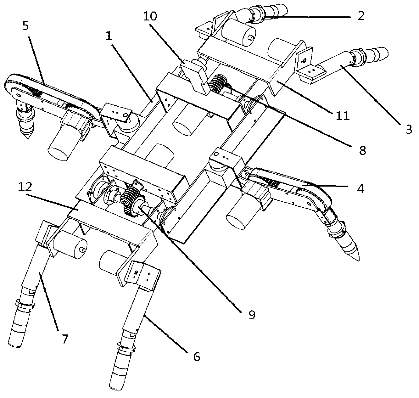 Six-foot obstacle crossing robot with limb self-cutting function and control system thereof