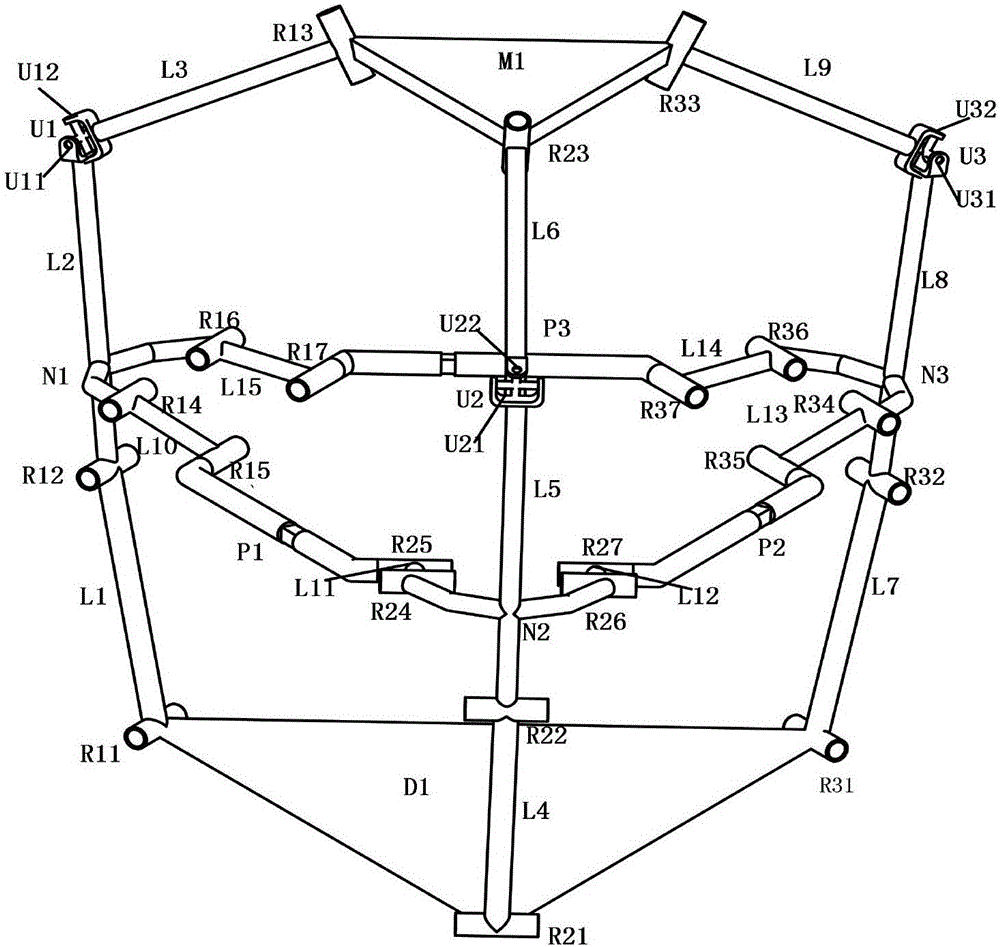 Symmetrical three-degree-of-freedom movement coupling mechanism