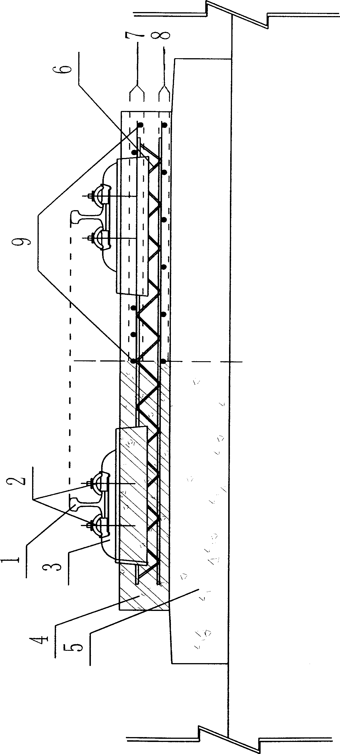 Construction method for two-block unballasted track bed board