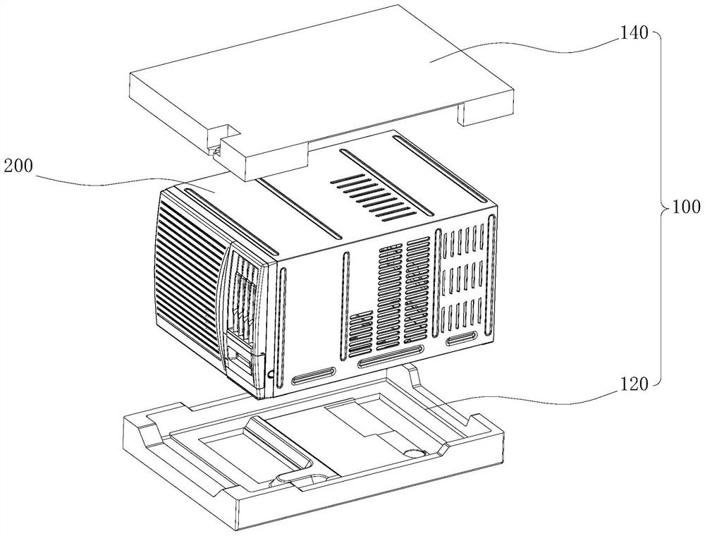 Air conditioner packaging structure and window air conditioner assembly