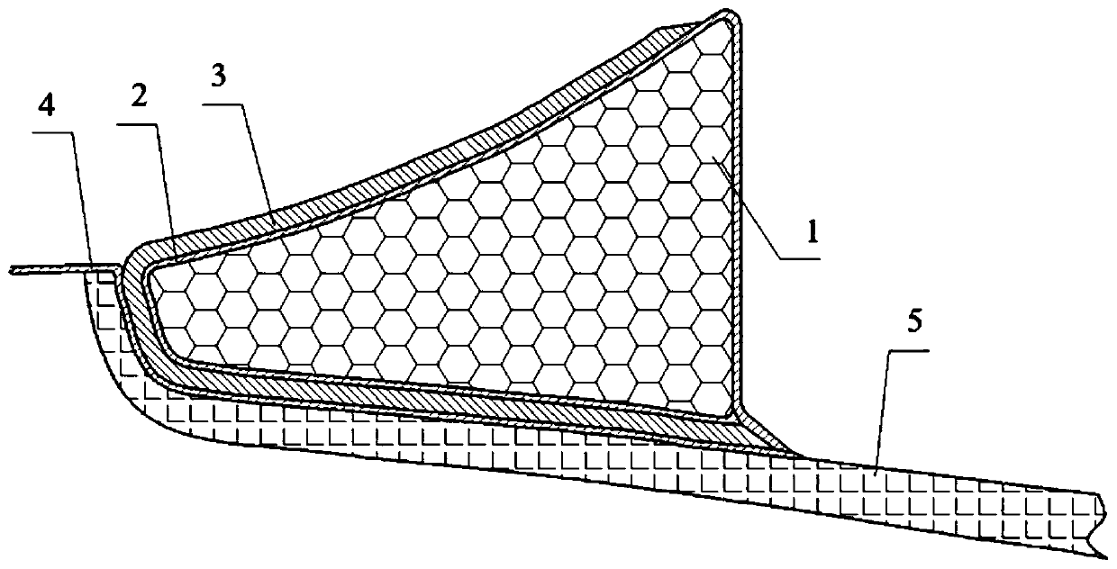 Foam filling type vane rear edge bonding corner and preparation method