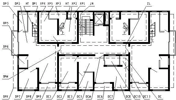 Single-double floor residential building with two floors of typical floor