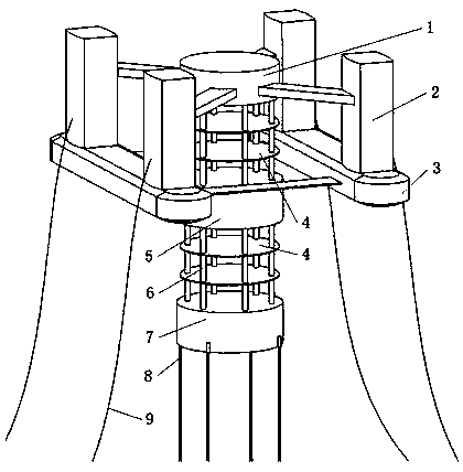 Dual-floating-body four-stand-column semi-semi-submersible fan foundation