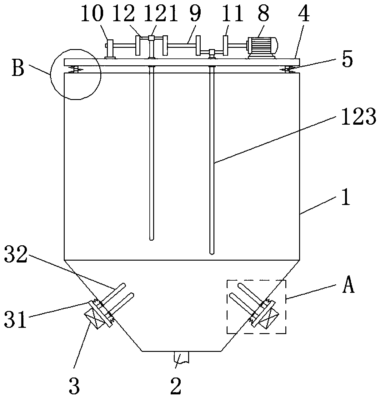 Device for solving powder material coking arch