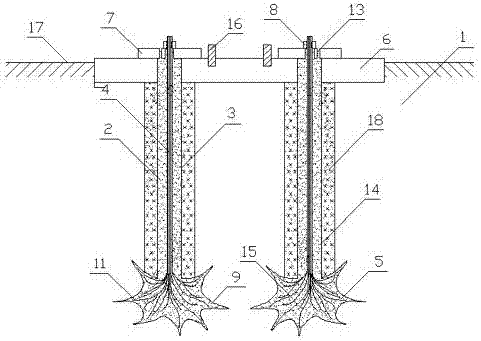 Soil foundation multiple-cable antifloating foundation and construction method thereof