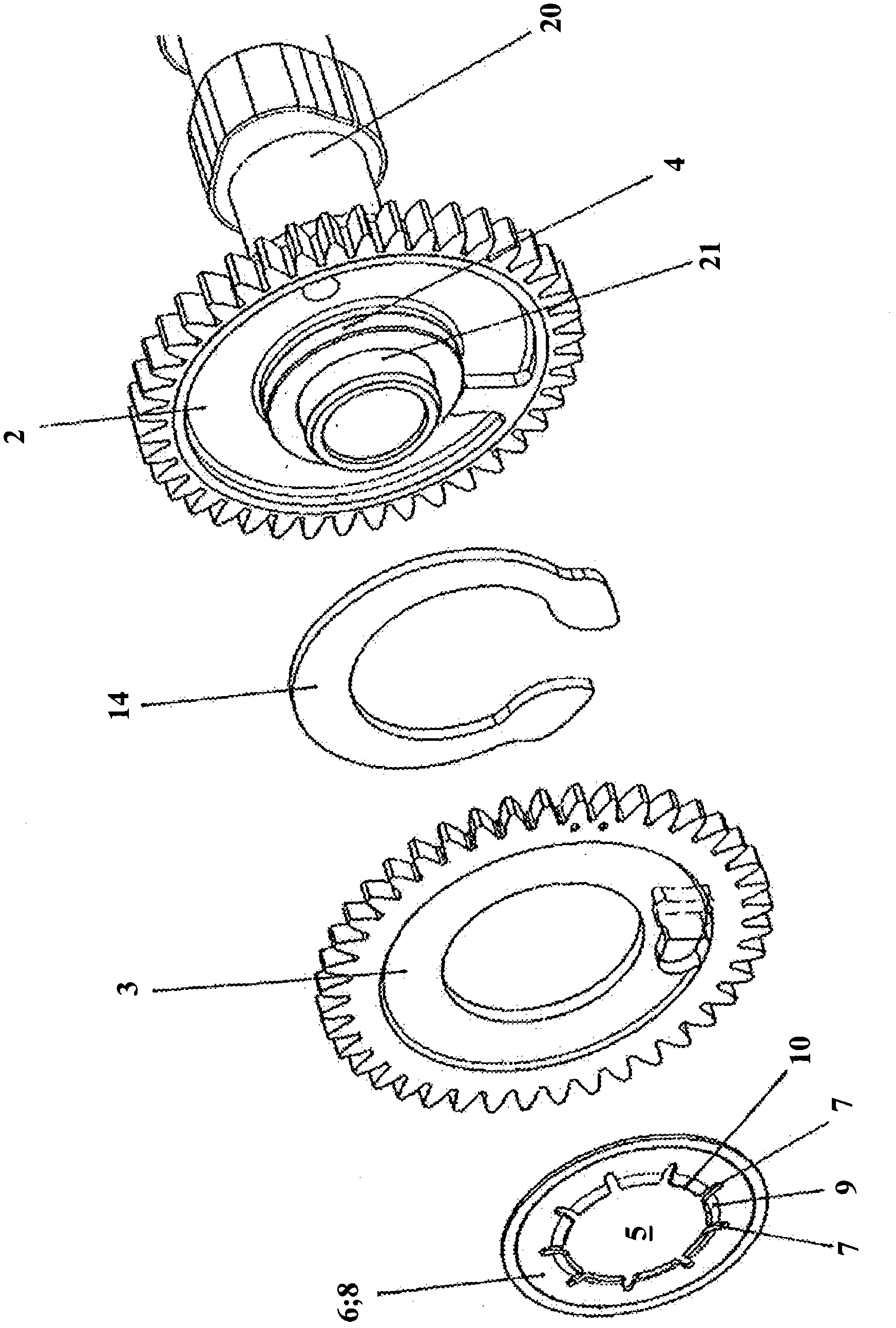 Divided toothed wheel