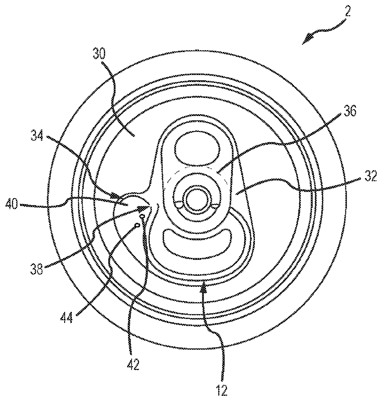 Metal end closure with an extended score which is opened with a secondary tool