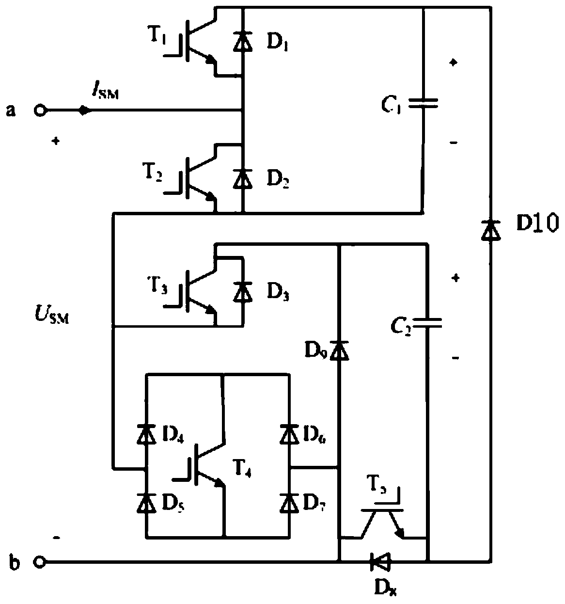 Modular multilevel converter and sub-module for direct current fault blocking