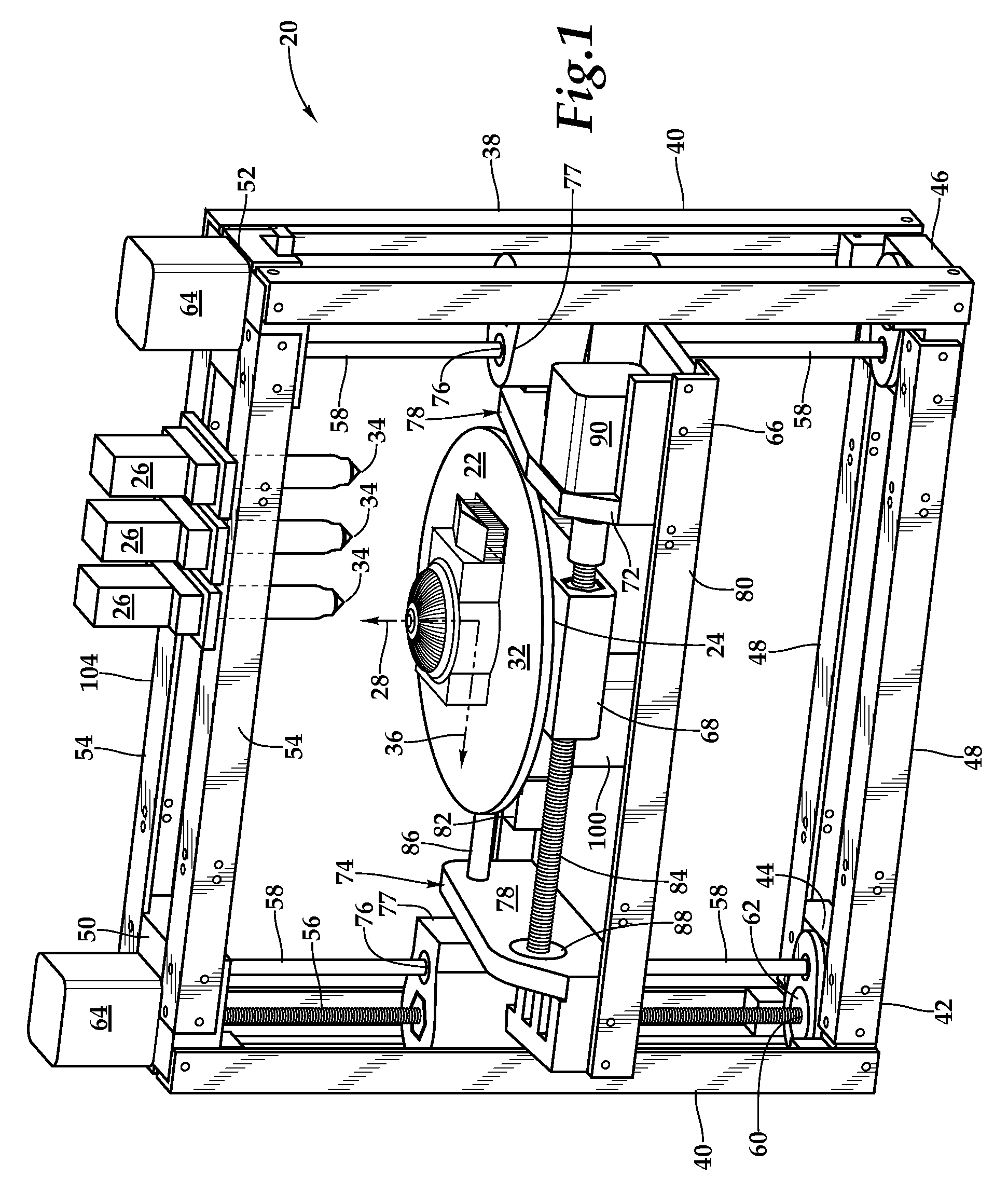 Fixed printhead fused filament fabrication printer and method