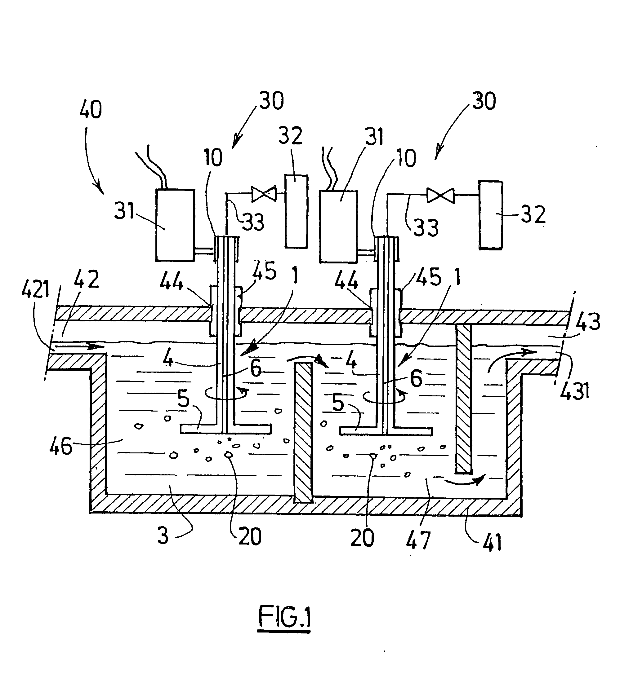 Rotary gas dispersion device for treating a liquid metal bath